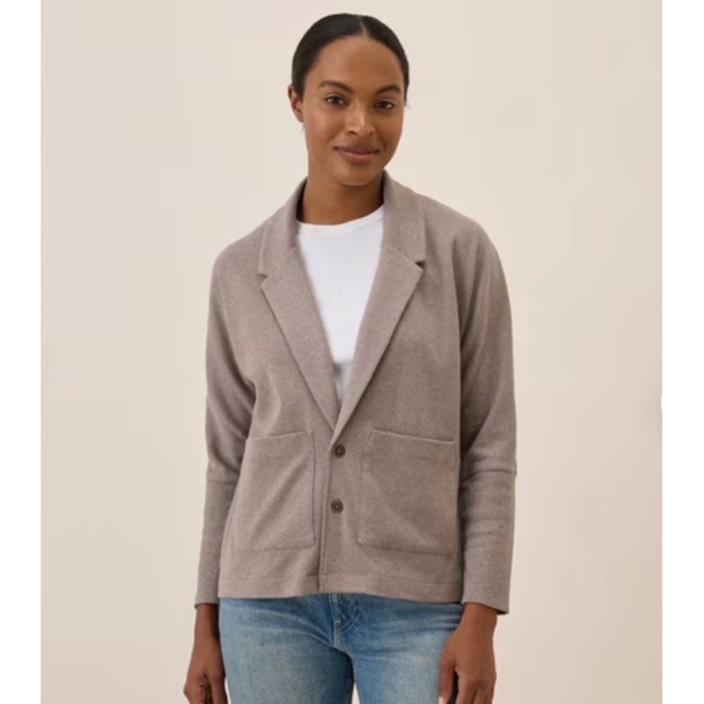 Pact Organic Cotton Airplane Blazer Womens Small Brown Knit Relaxed Cardigan